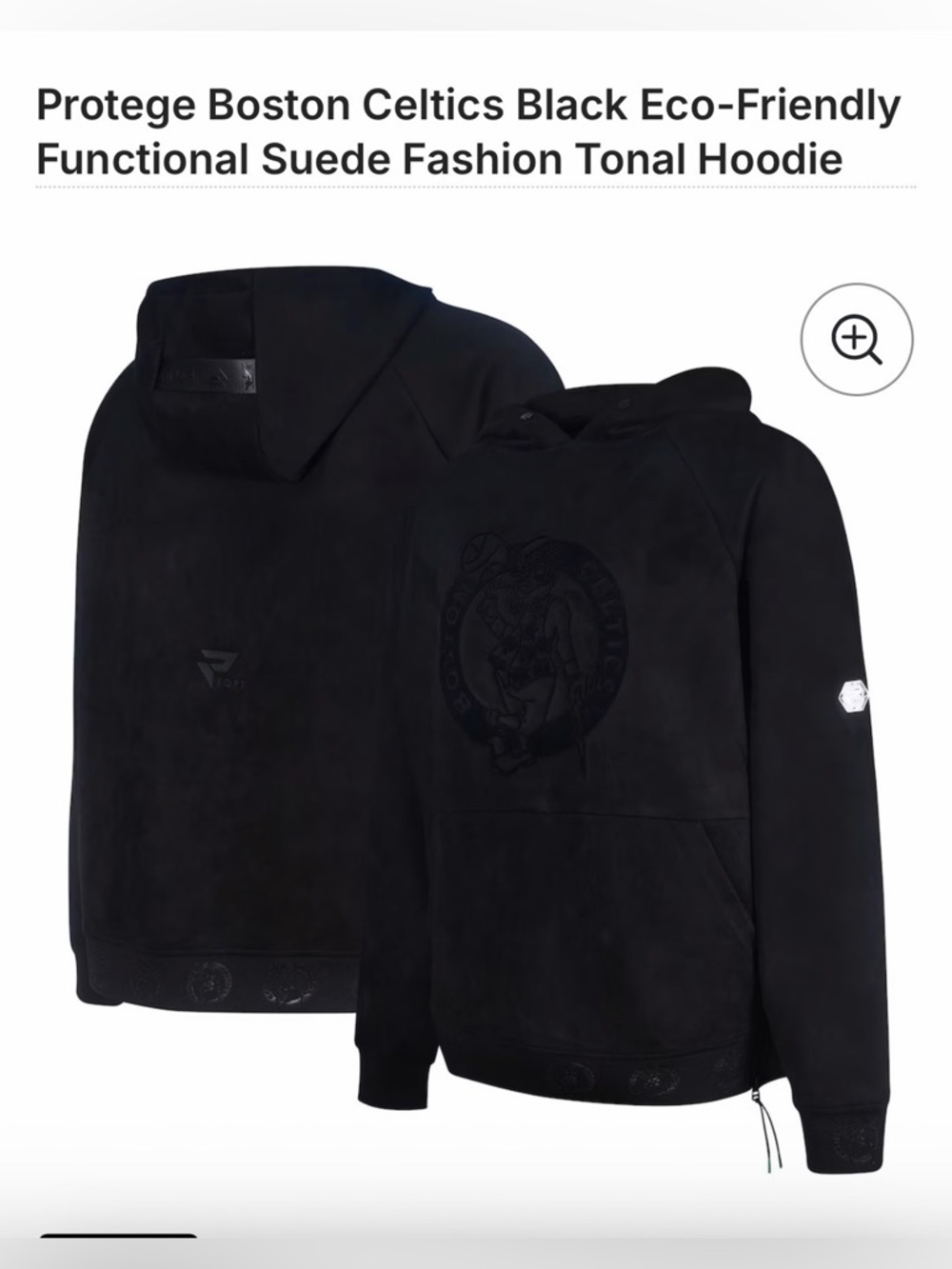 Protege Black Boston Celtics Eco-Friendly Functional Suede Fashion Tonal Hoodie.